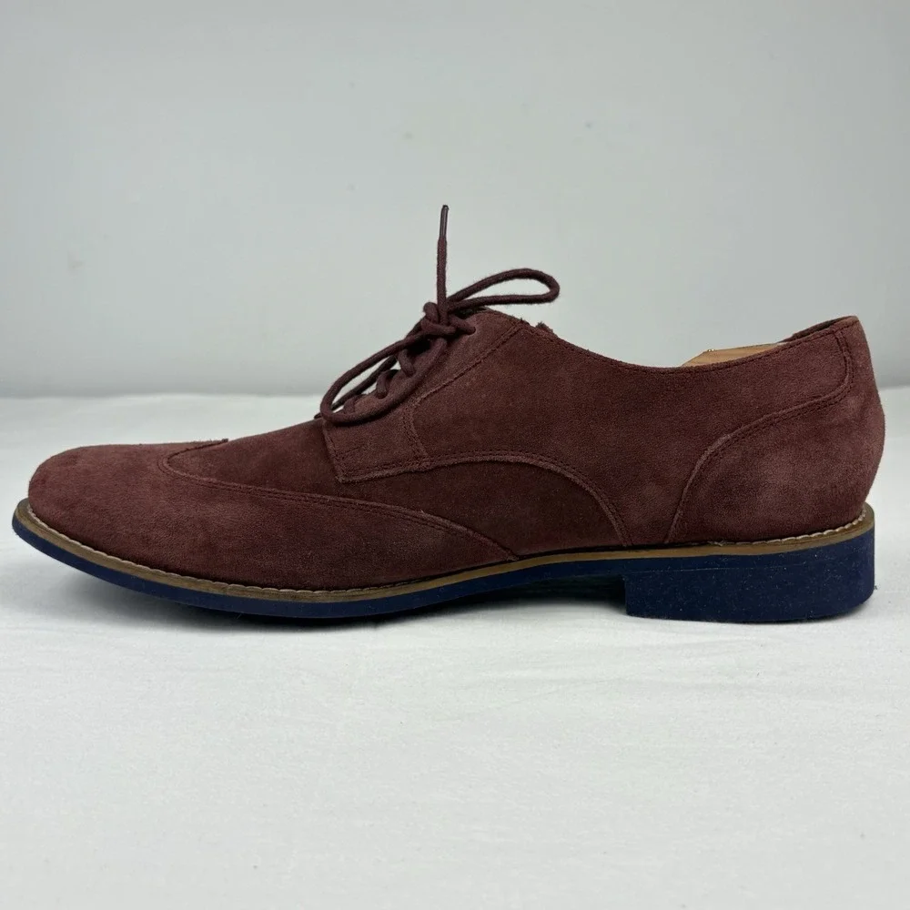 Cole Haan Drake Eva Burgundy Suede Wingtip Oxfords 13M Cobalt Soles/Laces EUC